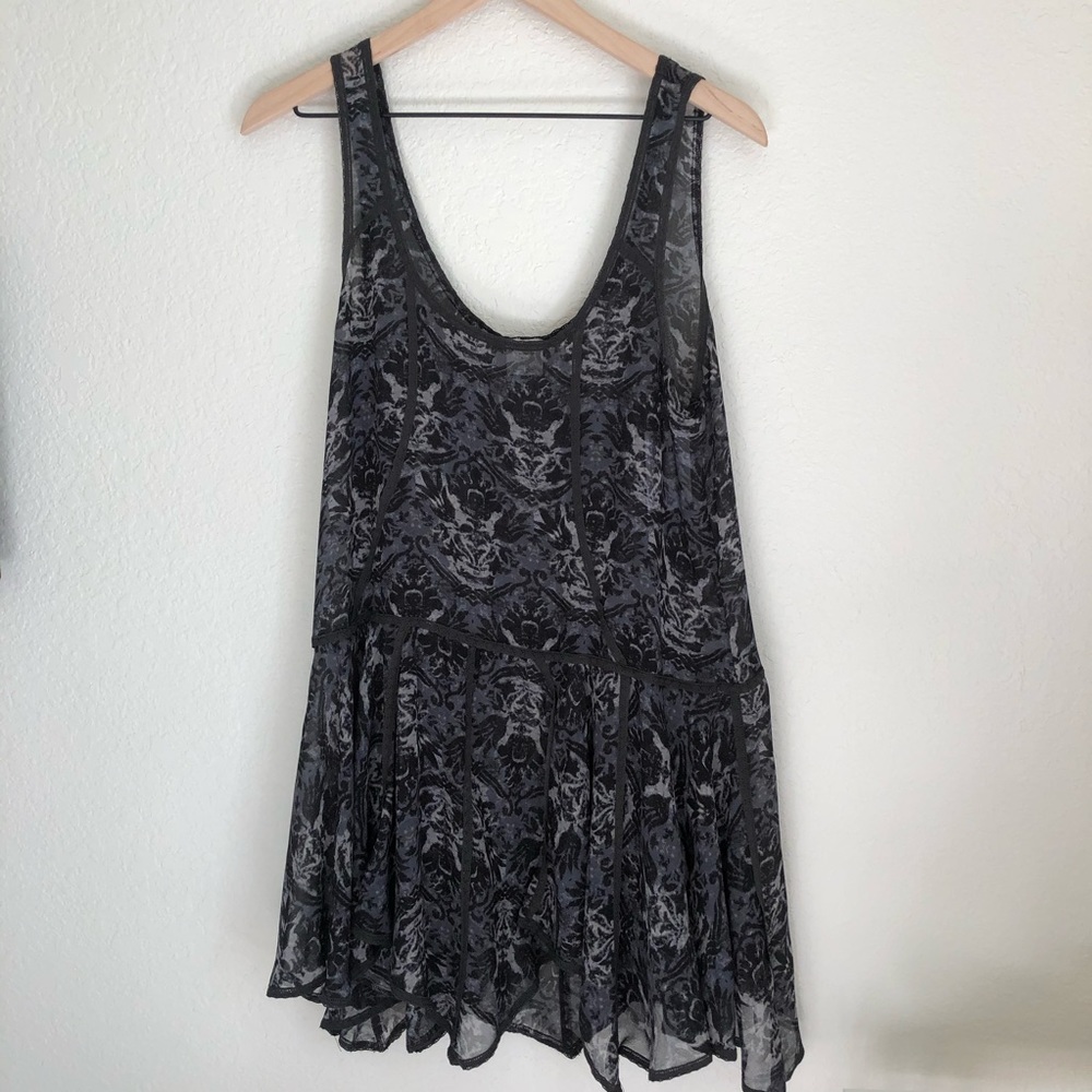 Free People Lace Trapeze Slip Dress Gray Floral